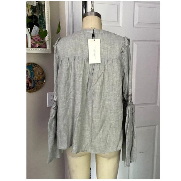 ZARA Gray GAUZE Seersucker Chevron Print Peasant Lounge Tunic shirt *X-SMALL* - Picture 4 of 5